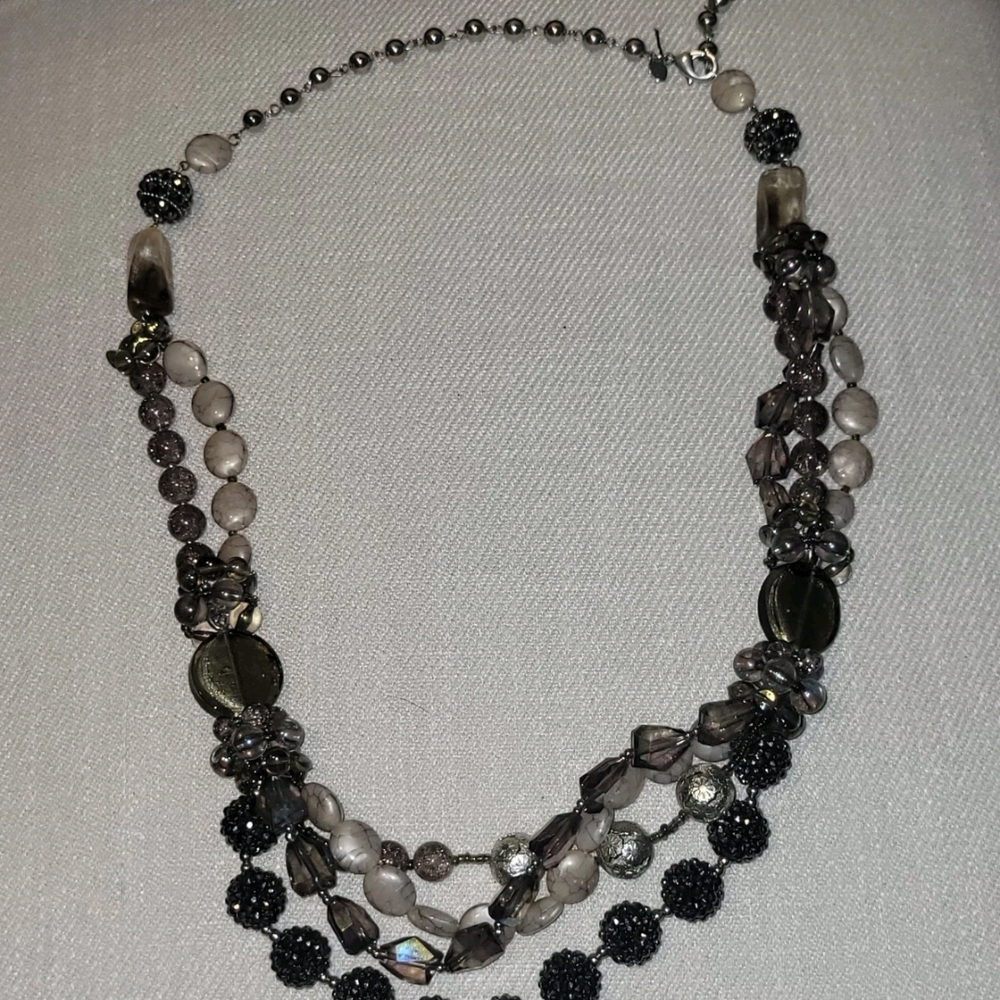CHICO'S 4 Strand Multi Layer Black Brown balls statement 16" necklace